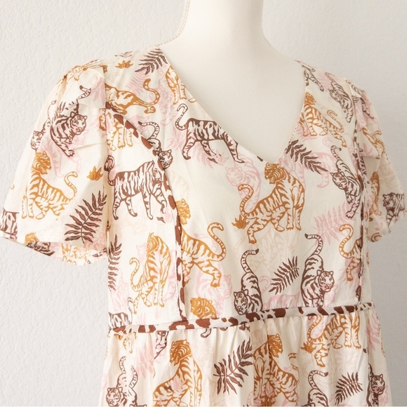 Umgee Cream Tiger Print Babydoll Tiered Cotton‎ Dress Size Small - Picture 6 of 12